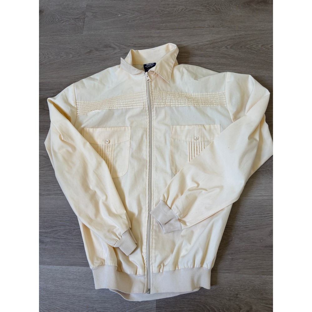 John Blair Vintage Mens Yellow Harrington Jacket Pleated Zip Up Small Regular